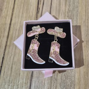Western Gold Boot Glitter Earrings