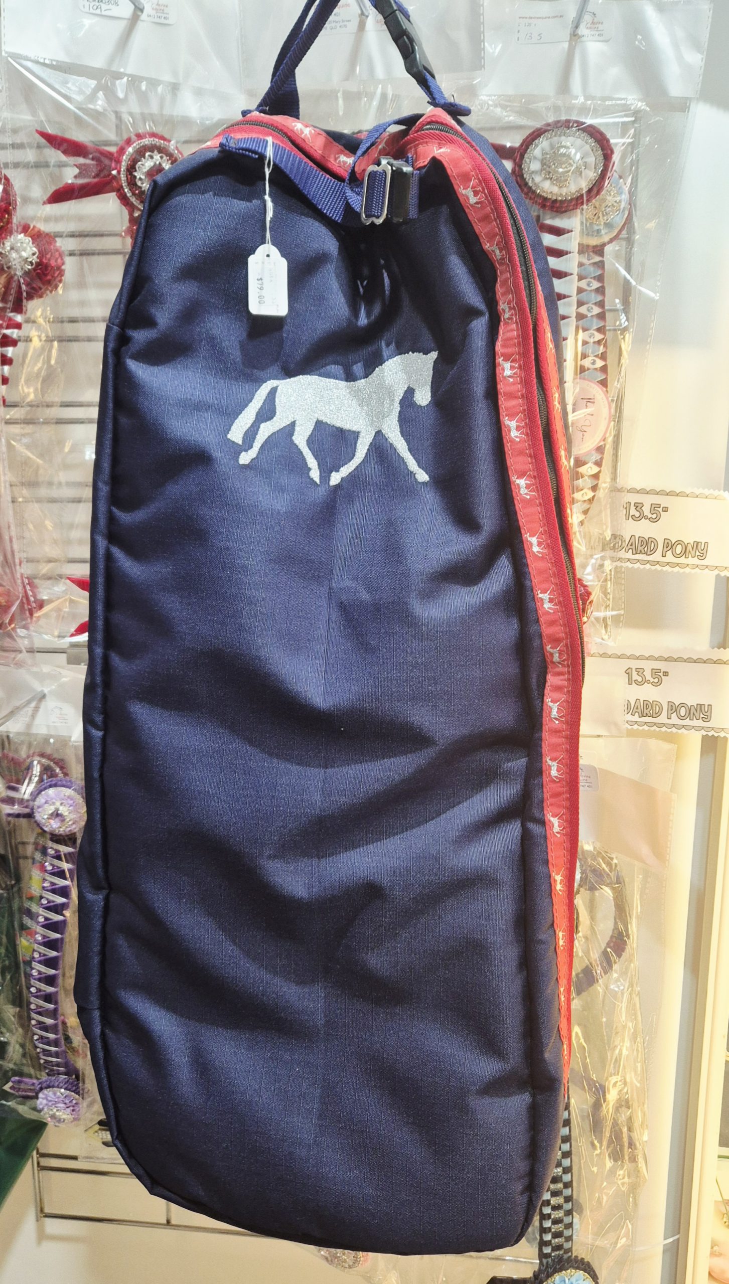 Bridle Bag - Navy - Red trim